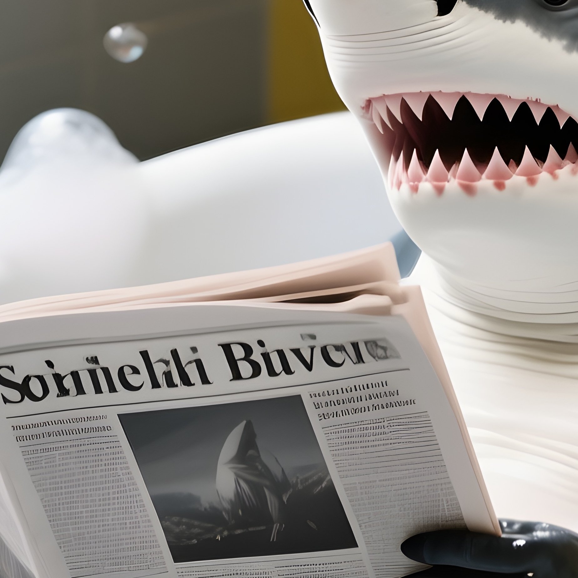 A Shark In A Bubble Bath Reading The Newspaper Science Fiction - Full Resolution Quality Preview