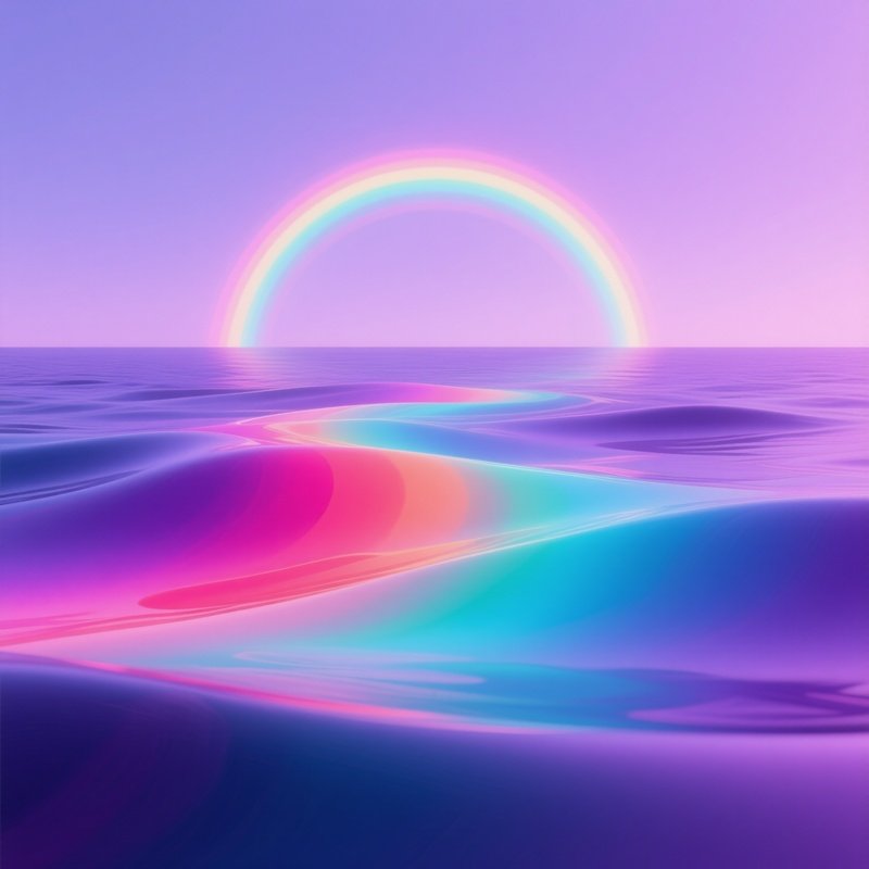 A Shimmering Rainbow Touching The Horizon Of A Calm Sea Abstract
