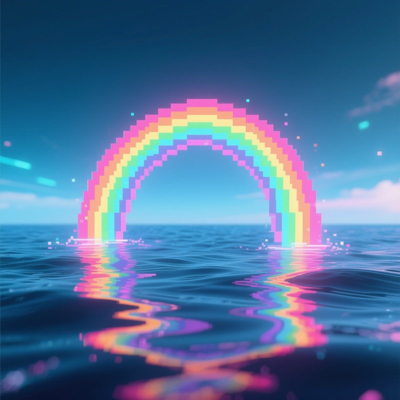 A Shimmering Rainbow Touching The Horizon Of A Calm Sea Digital Art