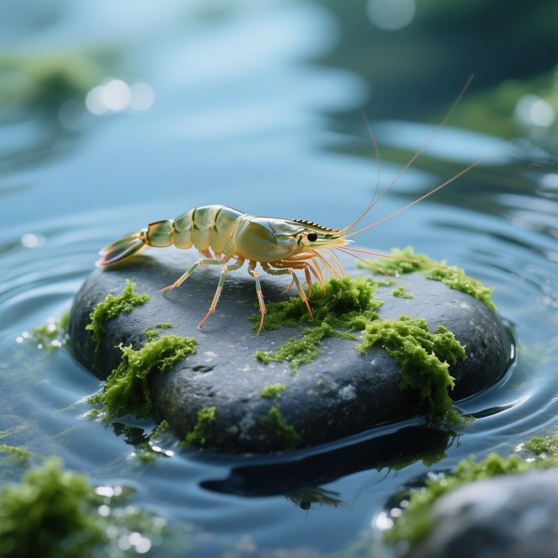 A Shrimp Cleaning Algae From A Smooth Stone