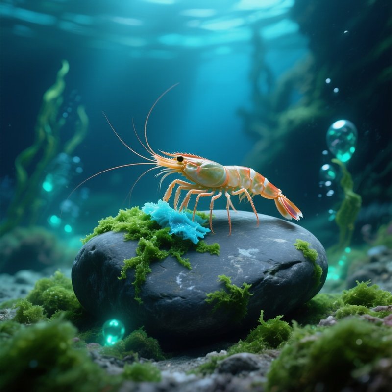 A Shrimp Cleaning Algae From A Smooth Stone Fantasy