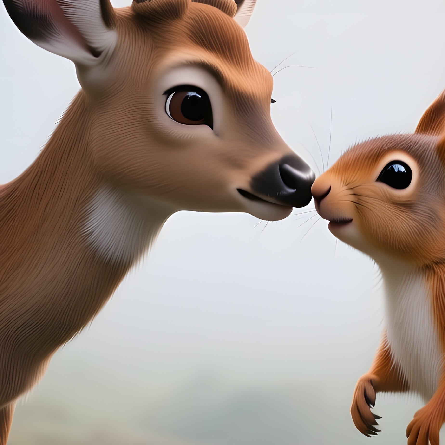 A Shy Deer And A Playful Squirrel Share A Quick Kiss Near A Babbling Brook Surrounded By Ferns And - Full Resolution Quality Preview