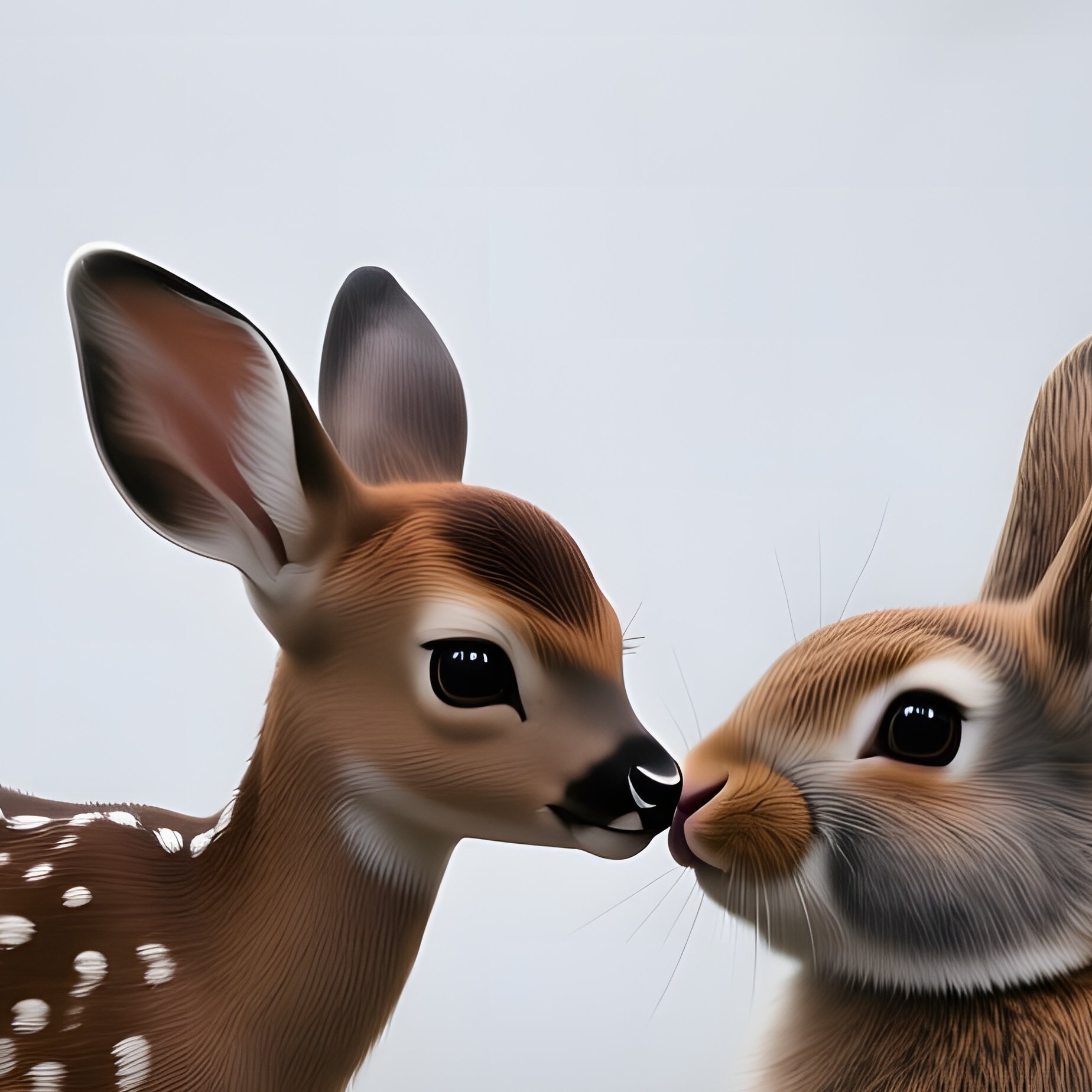 A Shy Fawn And A Curious Rabbit Share A Gentle Kiss Near A Fern‑Lined Clearing In An Ancient Forest - Full Resolution Quality Preview