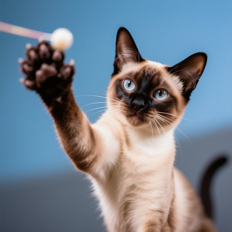 A Siamese Cat Batting At Something With One Paw In A Casual Indoor Setting