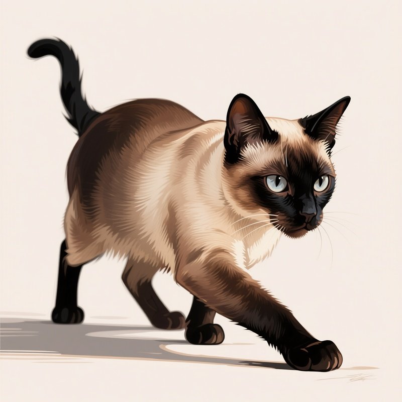 A Siamese Cat Crouched Low In Hunting Mode Illustration