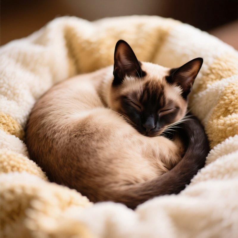 A Siamese Cat Curled Up Into A Perfect Ball