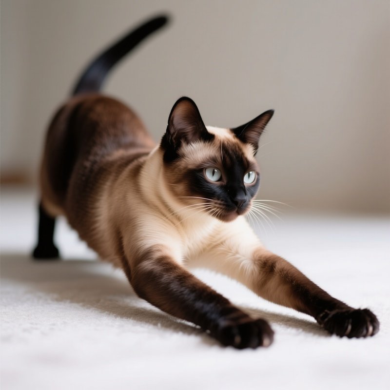 A Siamese Cat Full Body Stretch With Front Legs Forward