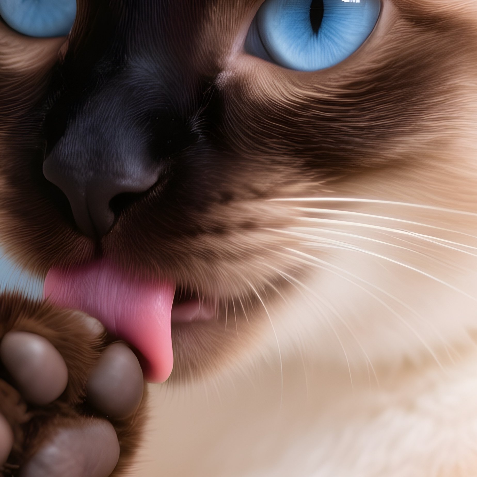 A Siamese Cat Licking Paw And Wiping Face - Full Resolution Quality Preview