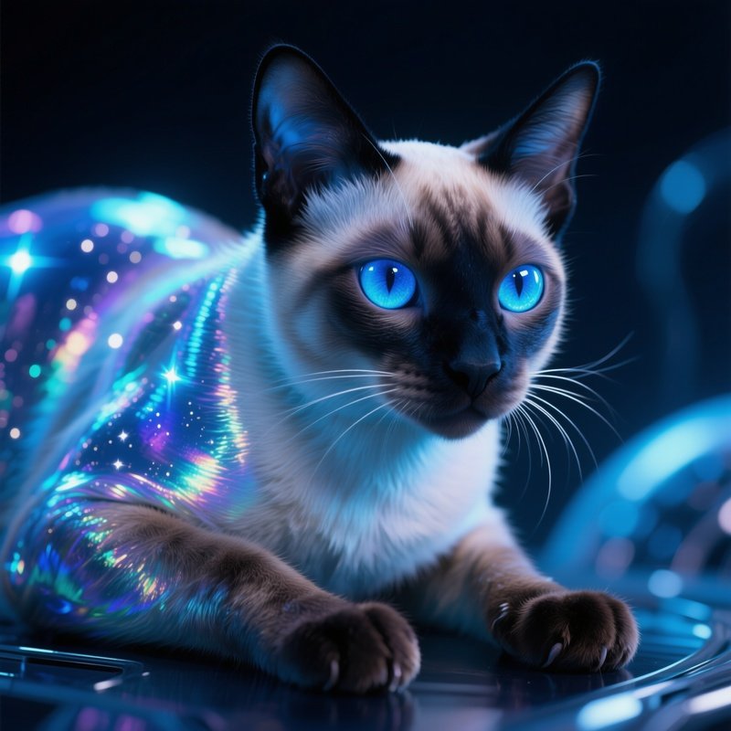 A Siamese Cat Licking Paw And Wiping Face Science Fiction