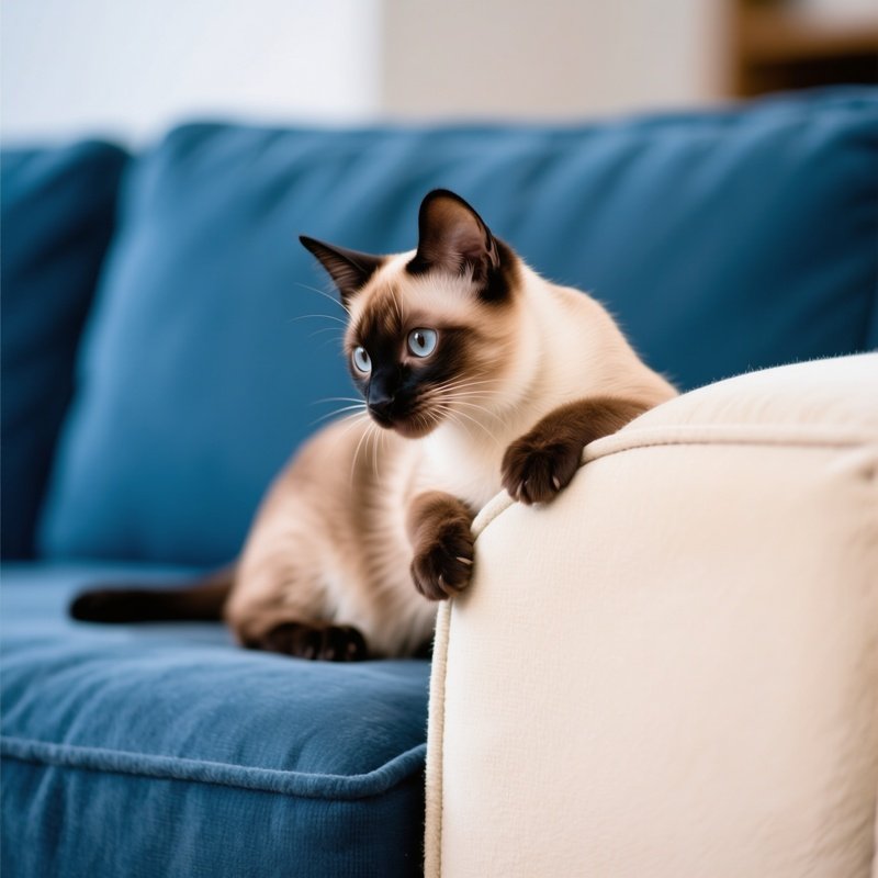 A Siamese Cat Peeking Over The Couch Edge