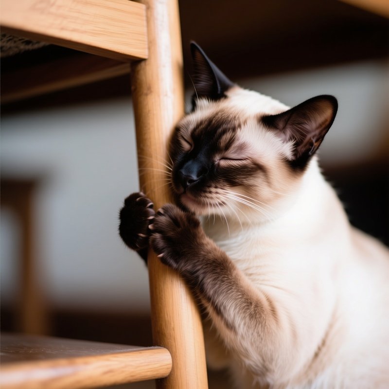A Siamese Cat Rubbing Its Face On Furniture