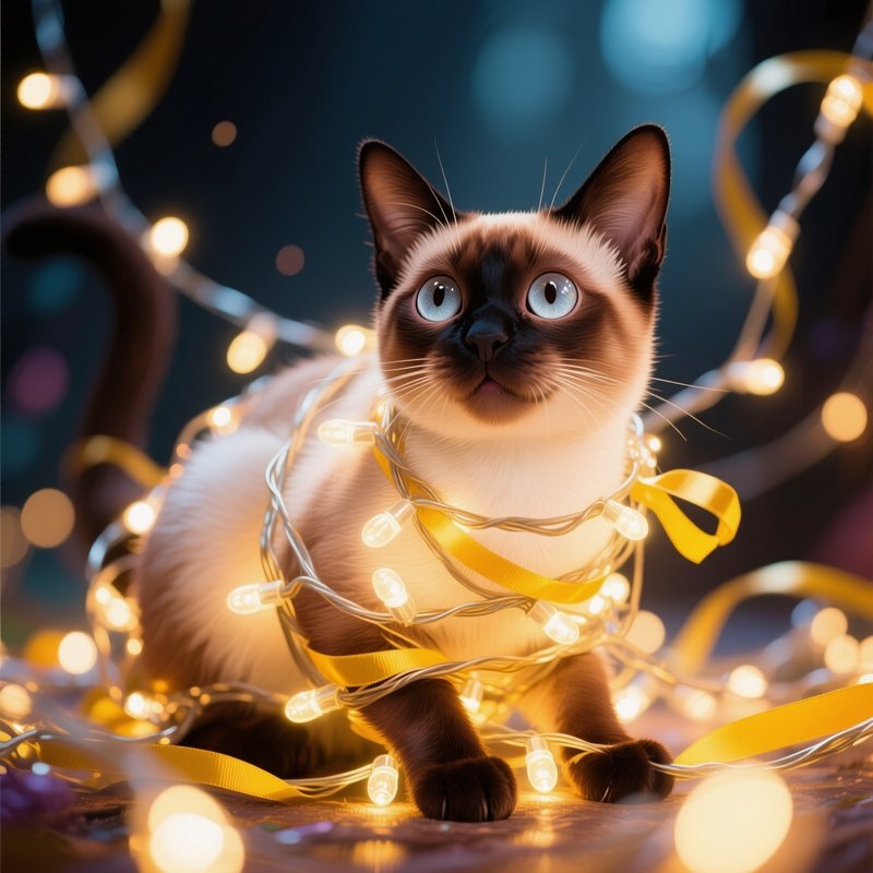 A Siamese Cat Tangled In String Ribbon Fantasy