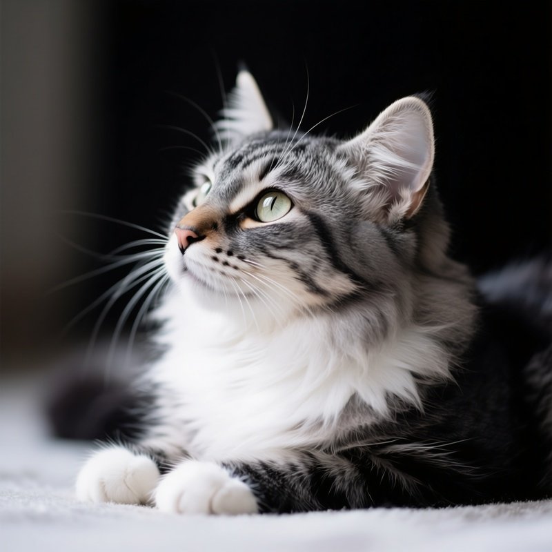 A Siberian Cat Head Tilted While Sitting