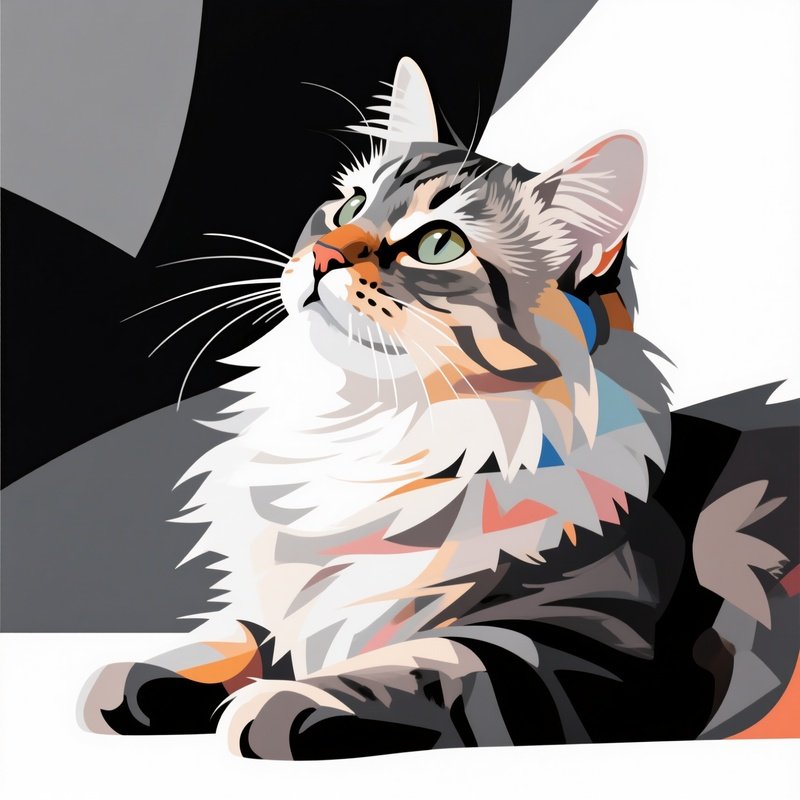 A Siberian Cat Head Tilted While Sitting Digital Art