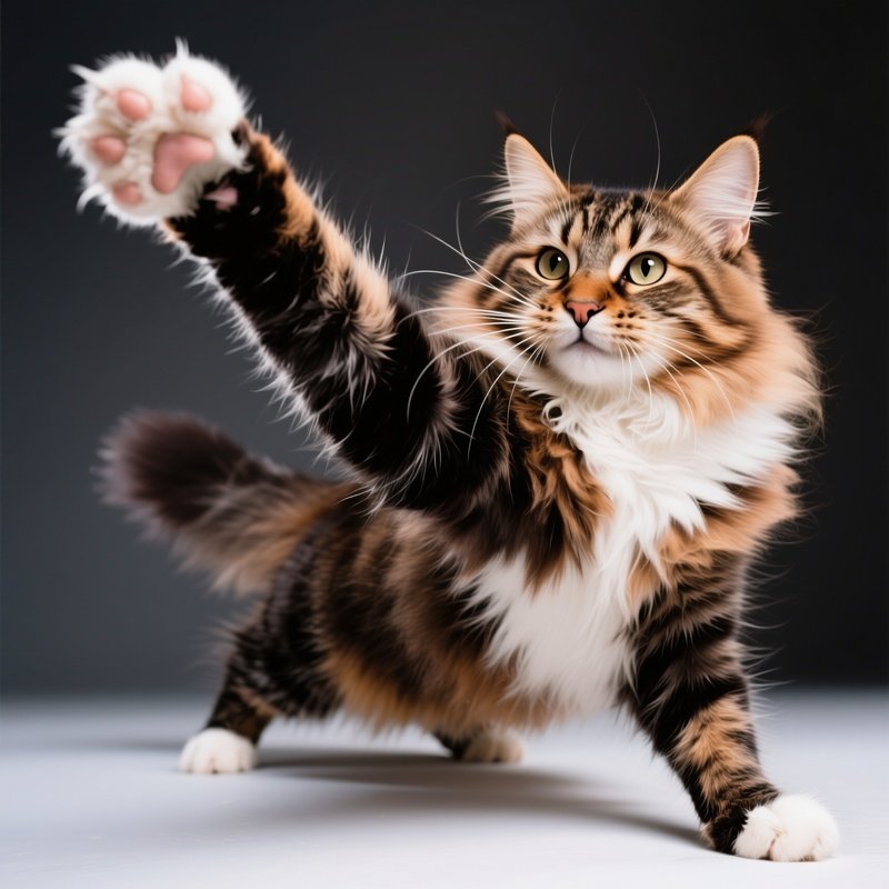 A Siberian Cat Paw Out Stretched Dramatically