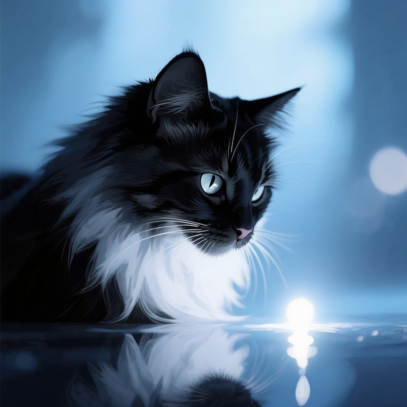 A Siberian Cat Staring At A Light Reflection