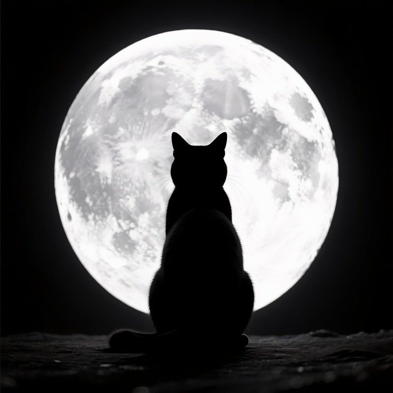 A Silhouette Of A Cat Against A Full Moon Cat Moon