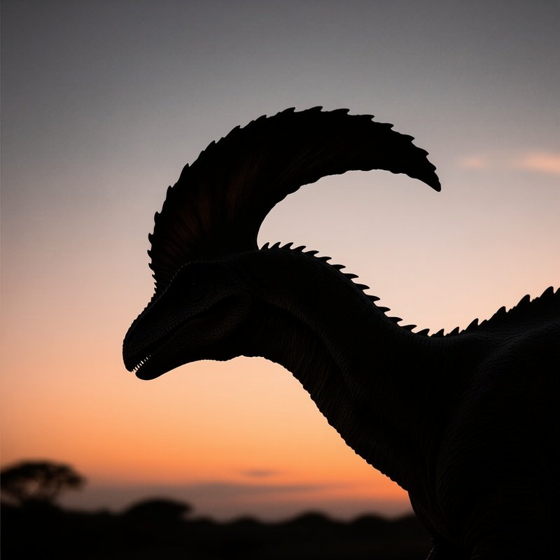 A Silhouette Of A Corythosaurus At Dusk