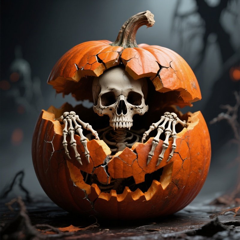 A Skull Emerging From A Pumpkin Halloween Pumpkin
