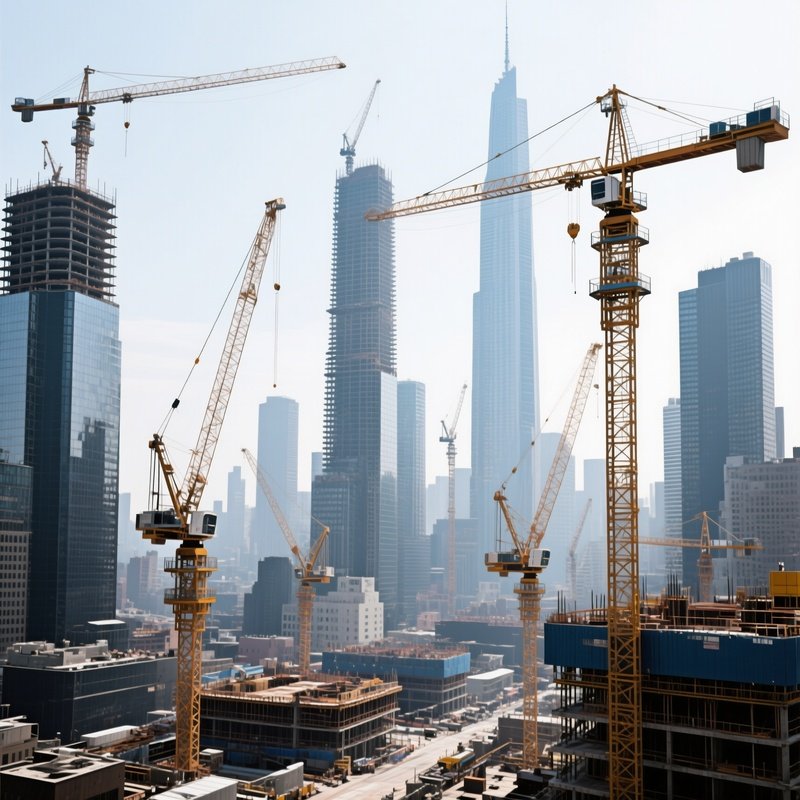 A Skyline Filled With Cranes And Unfinished Skyscrapers