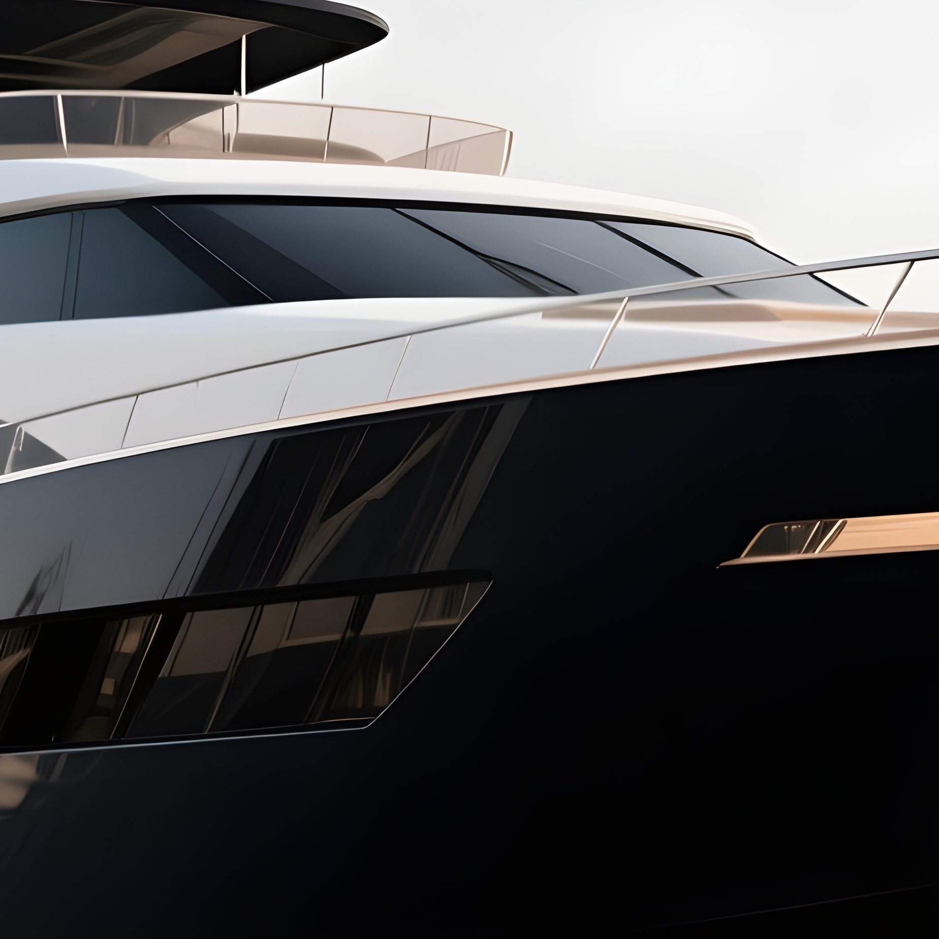 A Sleek Black Hulled Yacht Approaching A Luxury Marina - Full Resolution Quality Preview