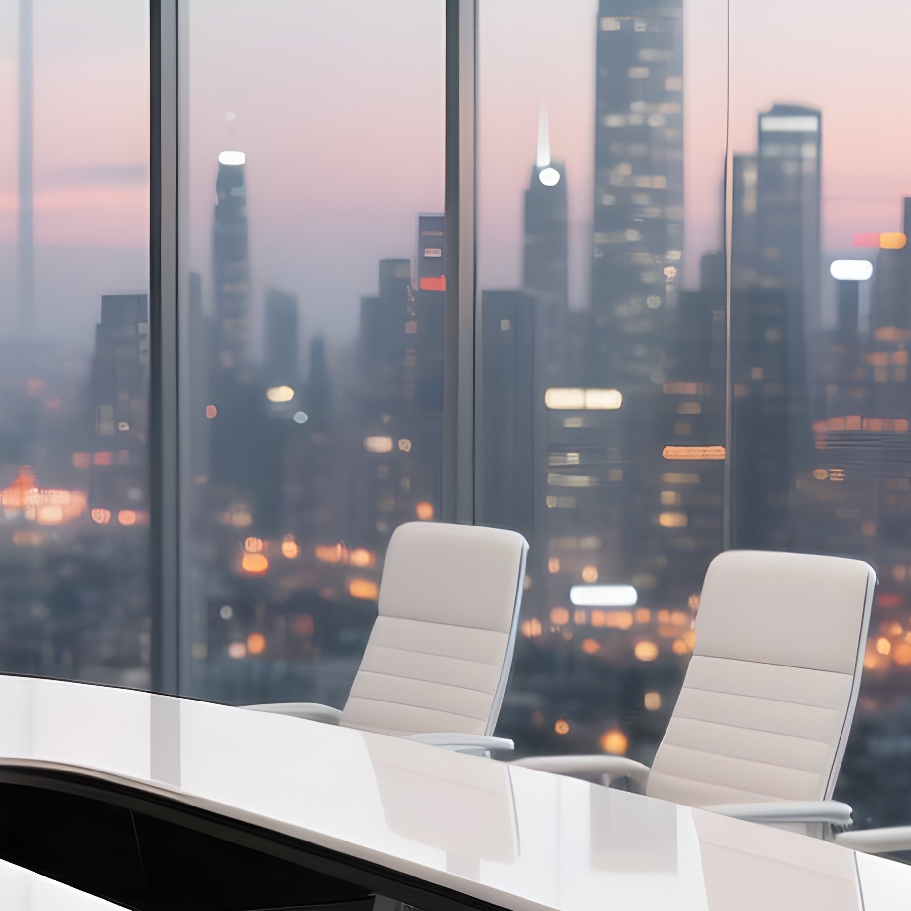 A Sleek Boat Shaped Conference Table Surrounded By Modern Ergonomic Chairs In A Glass Walled Meeting Room With City Views - Full Resolution Quality Preview