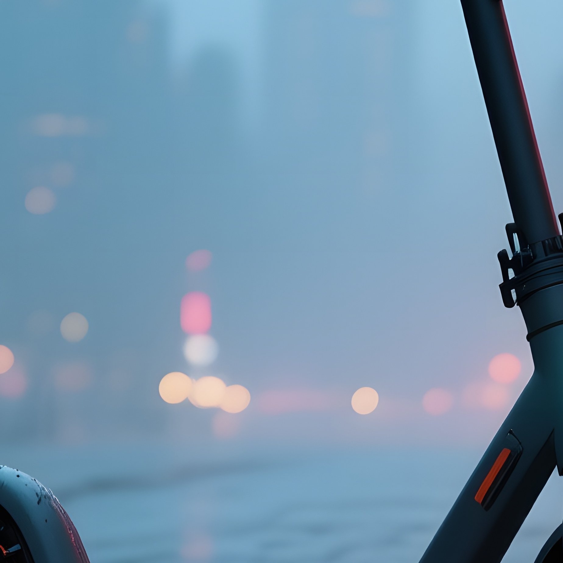 A Sleek Electric Scooter Parked On A Rain‑Slick Cobblestone Street At Twilight, Neon Reflections - Full Resolution Quality Preview
