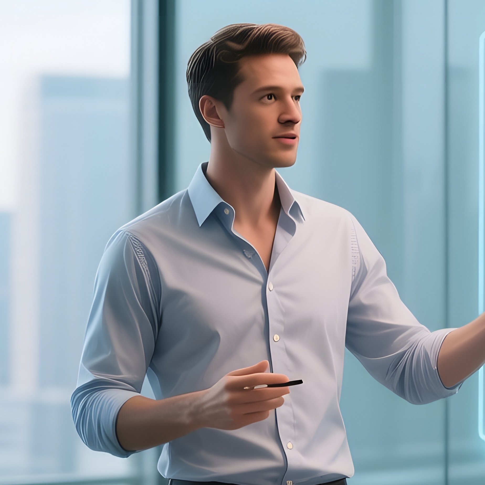 A Sleek Glass Conference Room With Panoramic City View, A Six‑Pack Presenter In A Crisp Button‑Down - Full Resolution Quality Preview