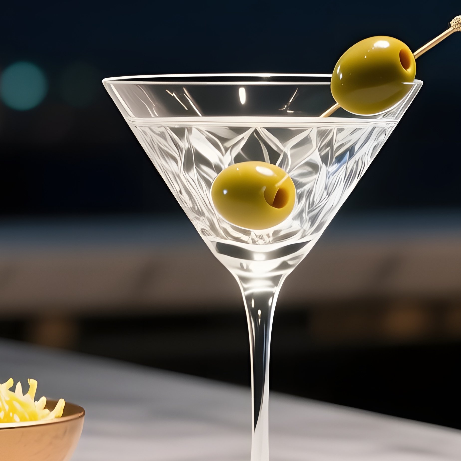 A Sleek Marble Bar At Night, Illuminated By Led Backlighting, Holding A Crystal Martini Glass With - Full Resolution Quality Preview