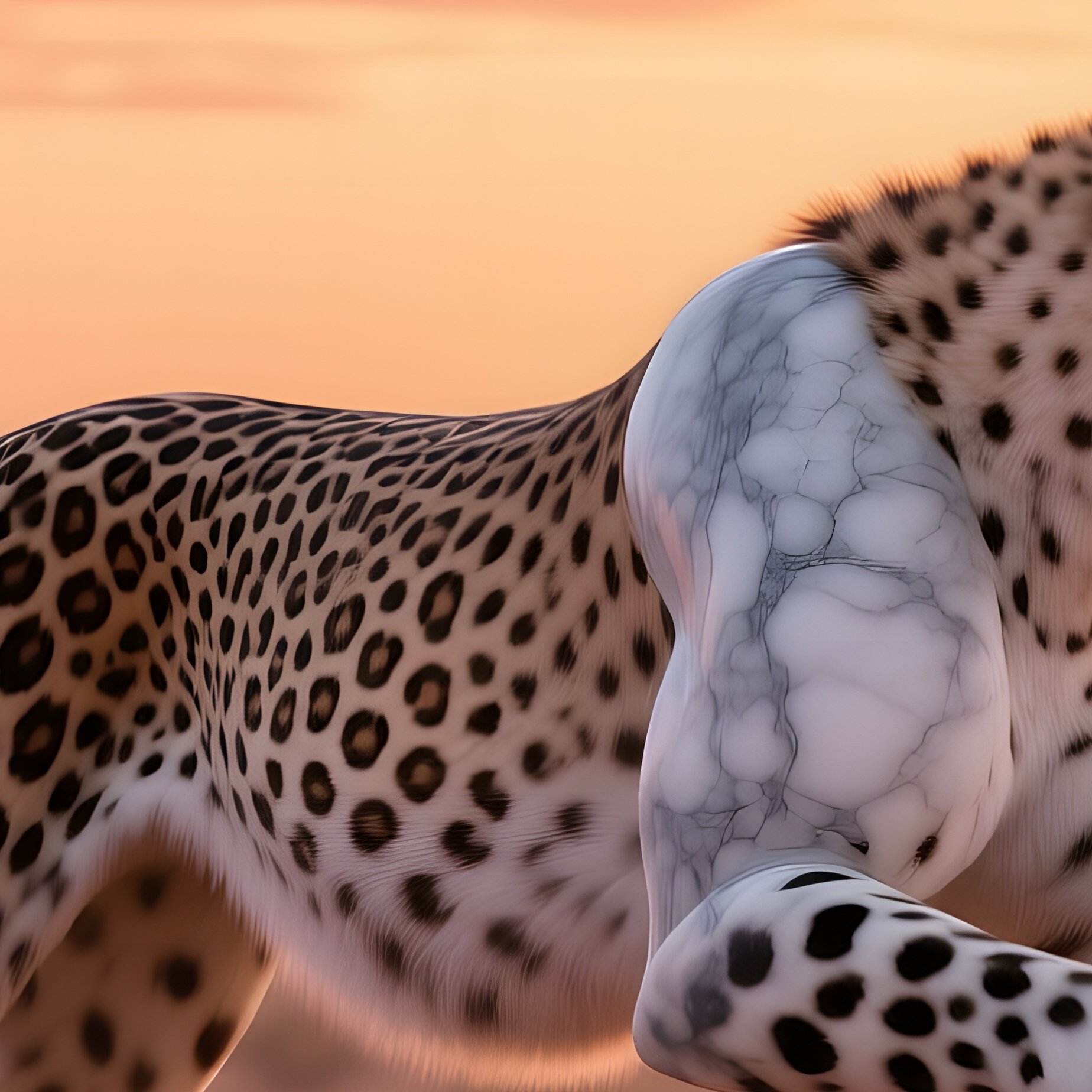A Sleek Marble Cheetah Frozen Mid‑Sprint Across A Desert Plain At Sunset, Dust Cloud Trailing - Full Resolution Quality Preview