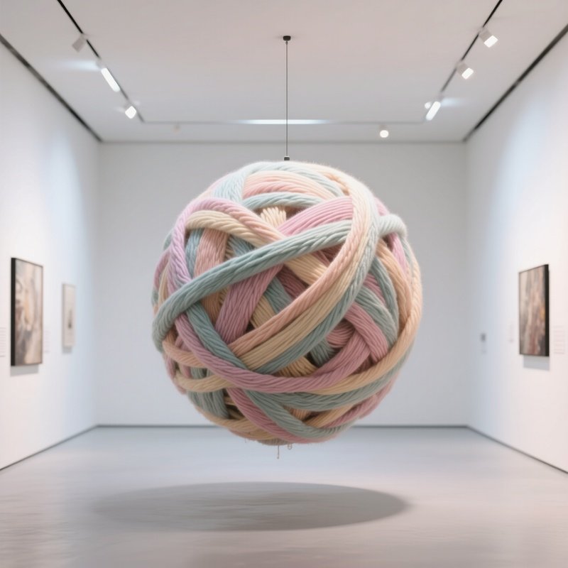 A Sleek Modern Gallery With White Walls And Recessed Lighting Highlighting A Suspended Sphere Made