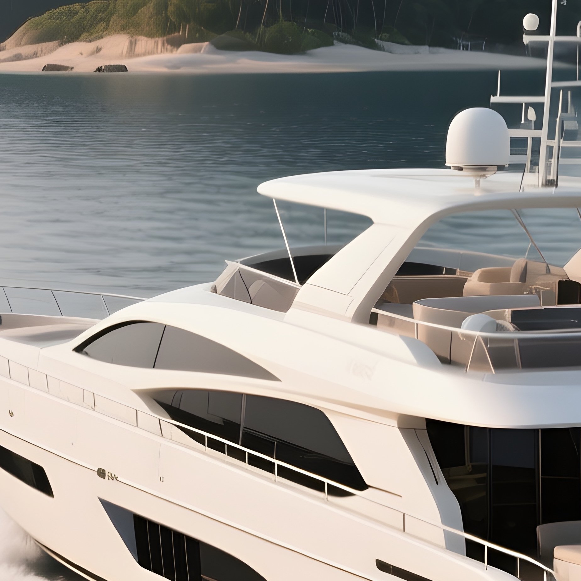 A Sleek Motor Yacht Heading Toward An Offshore Island - Full Resolution Quality Preview