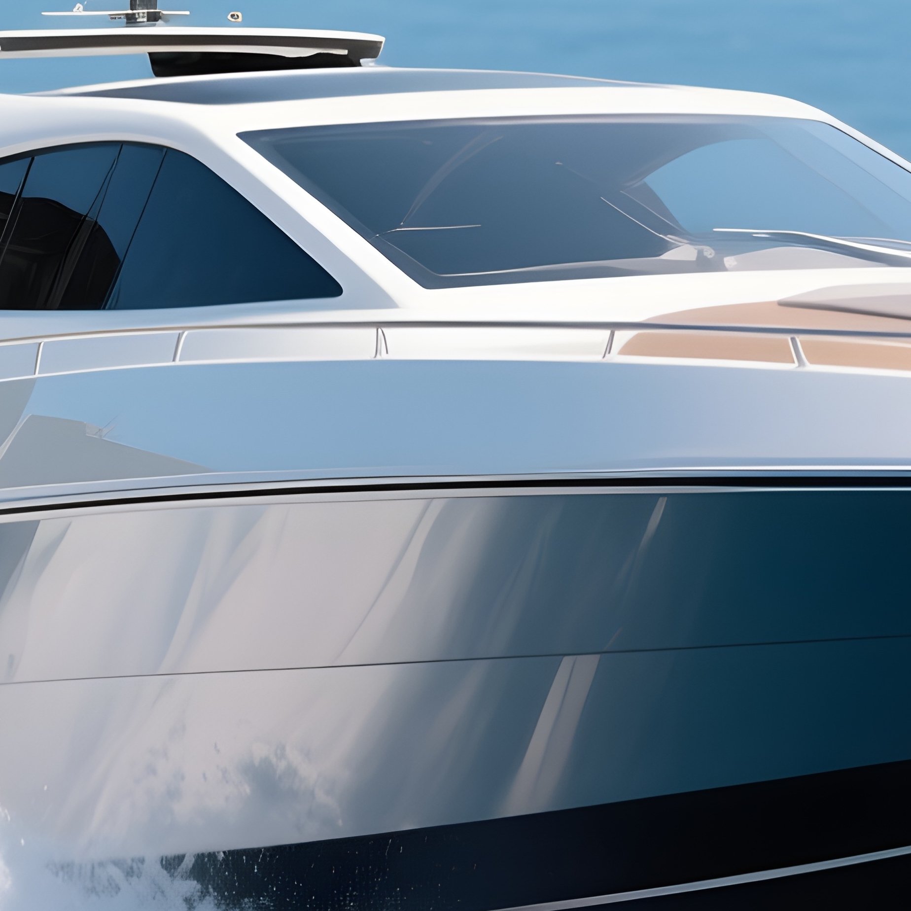 A Sleek Speedboat Creating White Spray On A Blue Coastline - Full Resolution Quality Preview