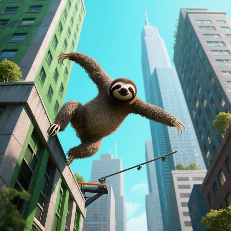 A Sloth Doing Parkour Across Skyscrapers
