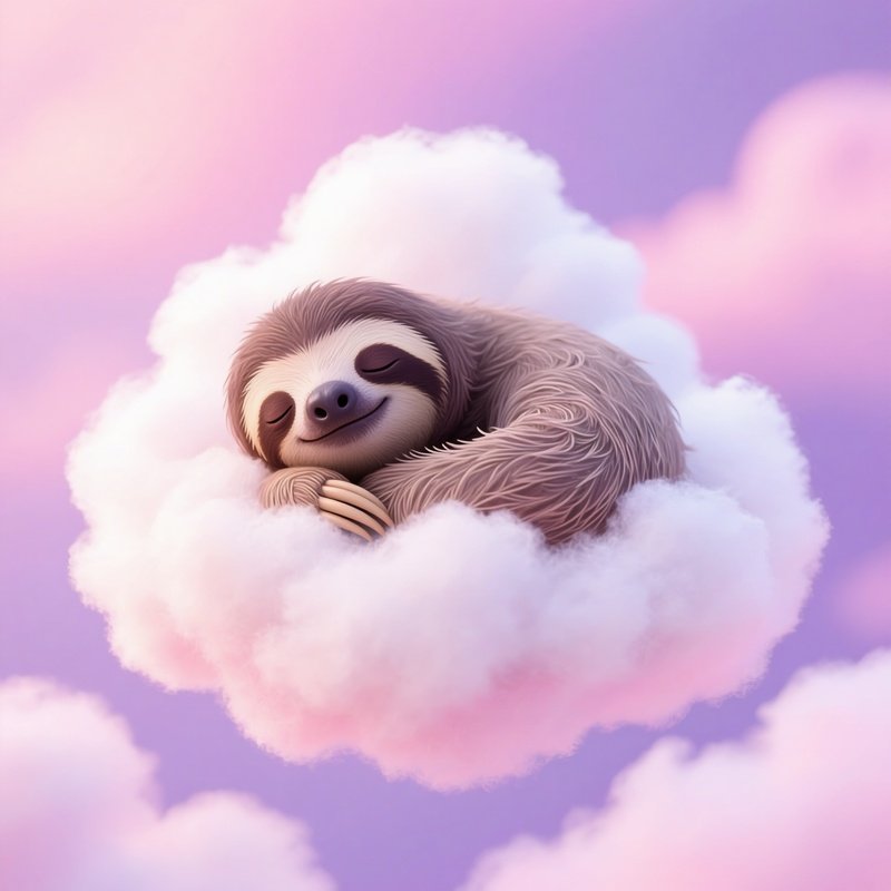 A Sloth Sleeping On A Cotton Candy Cloud