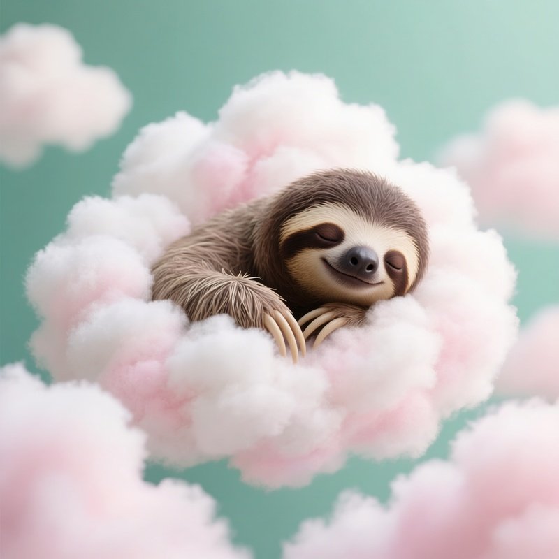A Sloth Sleeping On Cotton Candy Cloud