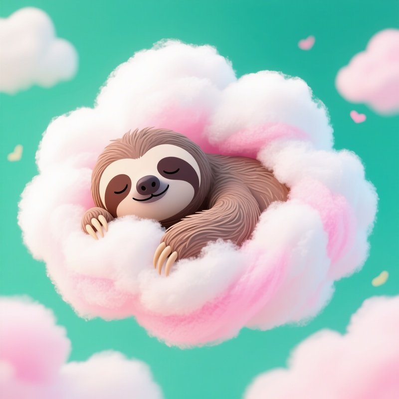 A Sloth Sleeping On Cotton Candy Cloud Digital Art