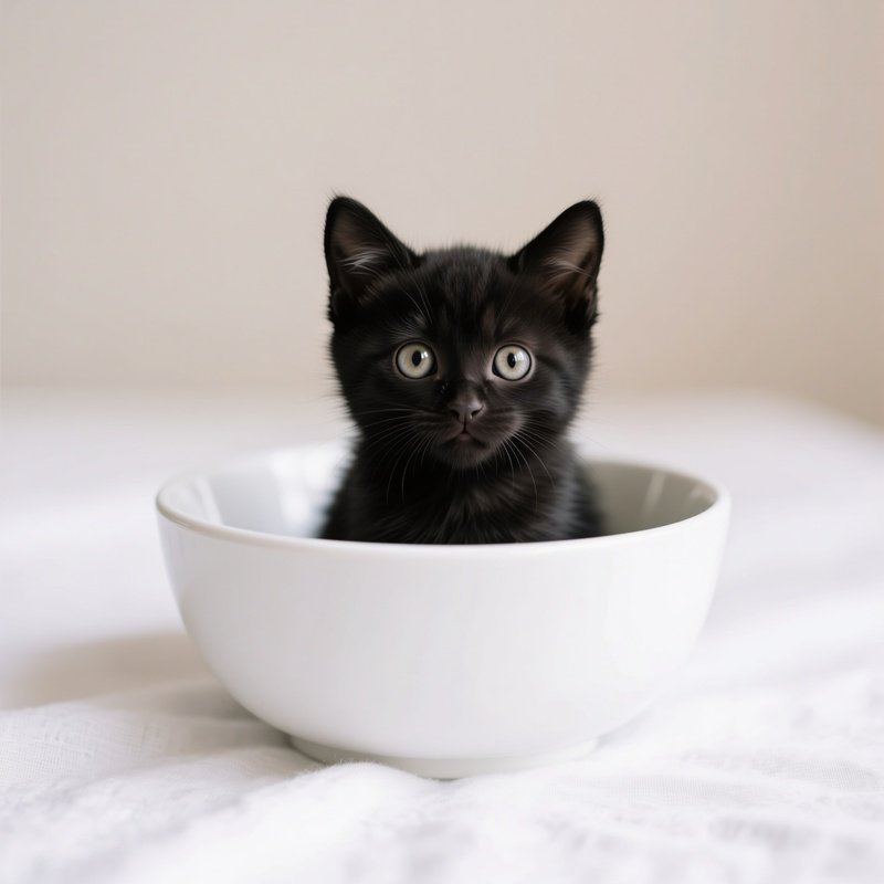A Small Black Kitten In A White Bowl Kitten Cute