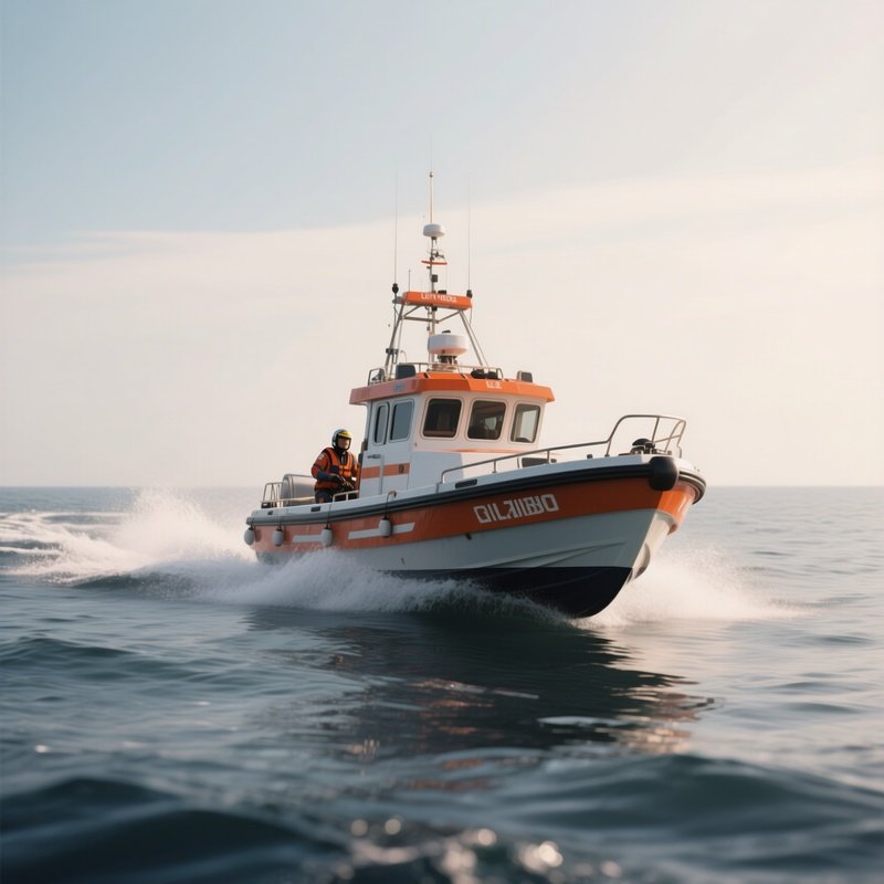 A Small Rescue Boat Speeding Toward Open Water