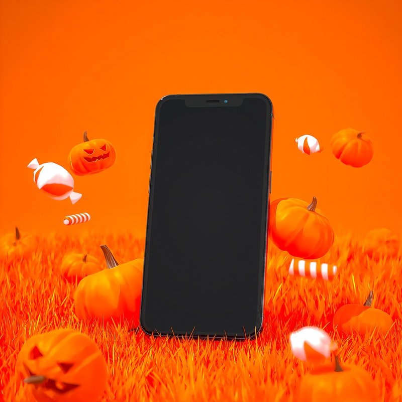 A Smartphone Surrounded By Pumpkins And Halloween Themed Objects