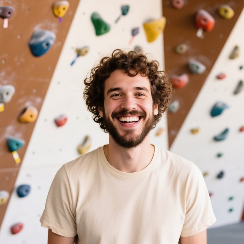 A Smiling Man In Front Of A Climbing Wall Climbing Indoor