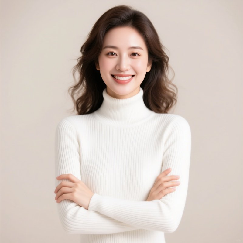 A Smiling Woman In A White Turtleneck Portrait Smiling Woman