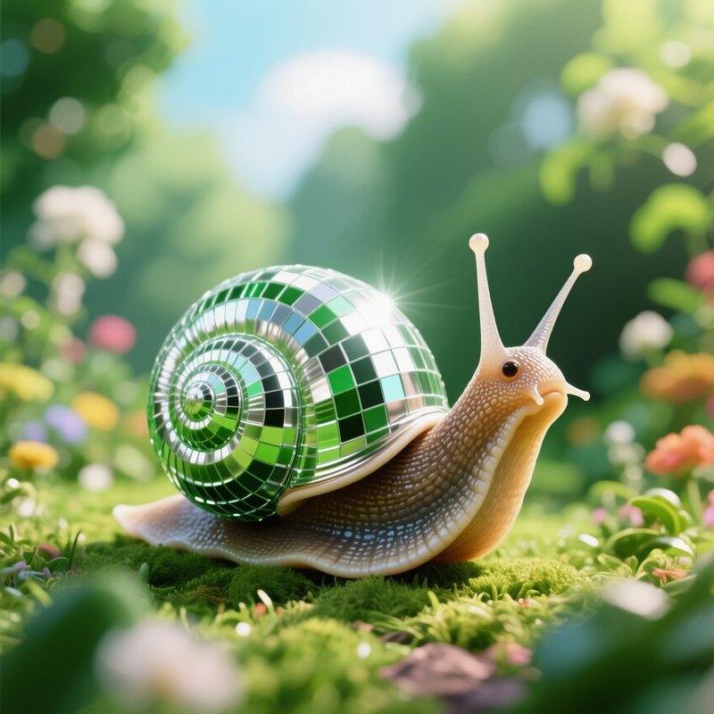 A Snail Carrying A Disco Ball As Its Shell