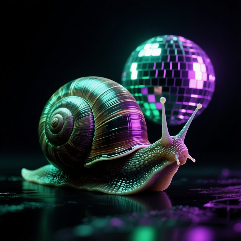 A Snail Carrying A Disco Ball As Its Shell Alien Theme