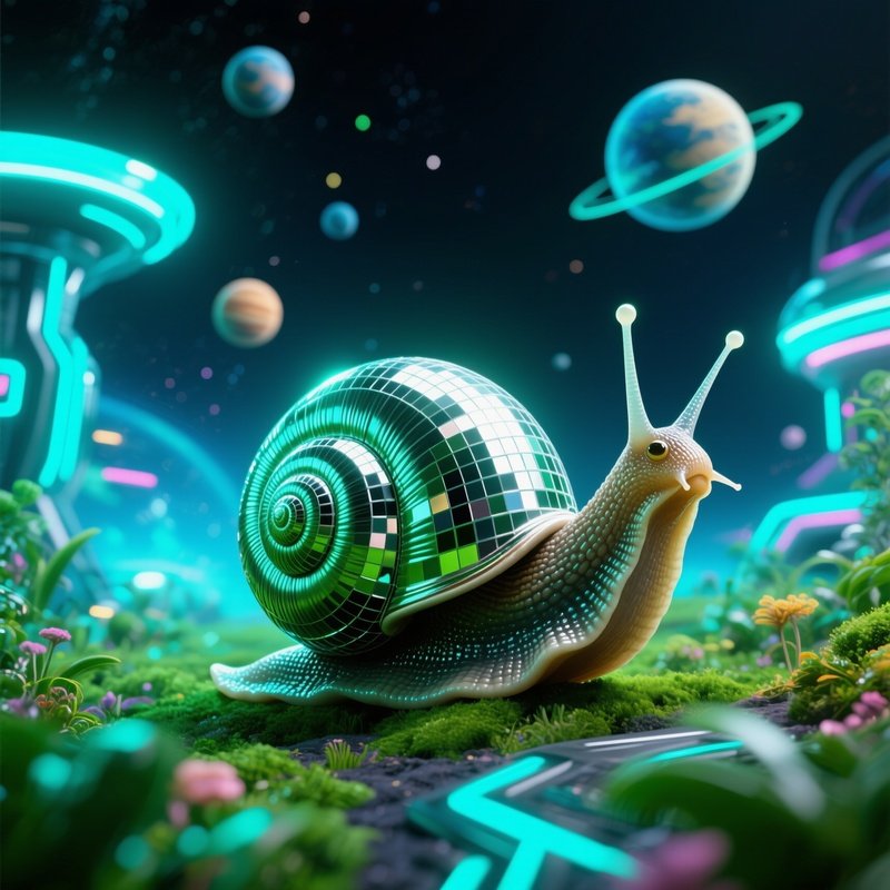 A Snail Carrying A Disco Ball As Its Shell Science Fiction