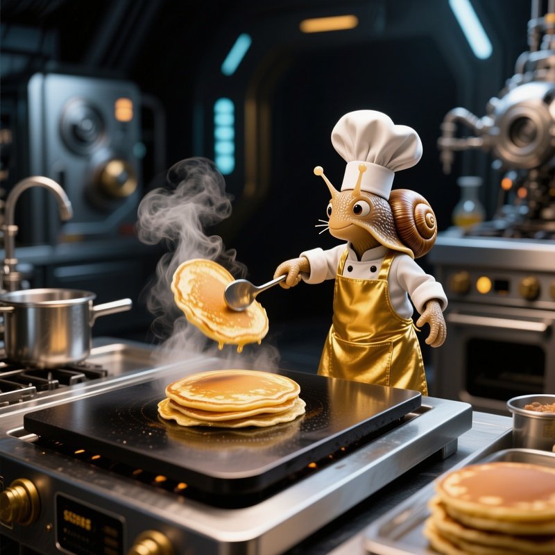 A Snail Chef Flipping Pancakes Science Fiction
