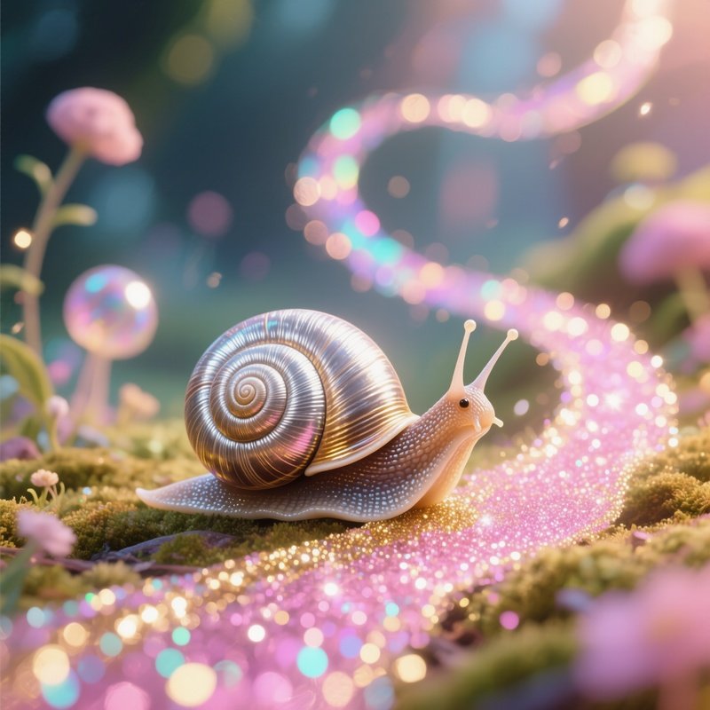 A Snail Leaving Glitter Trails Instead Of Slime Digital Art