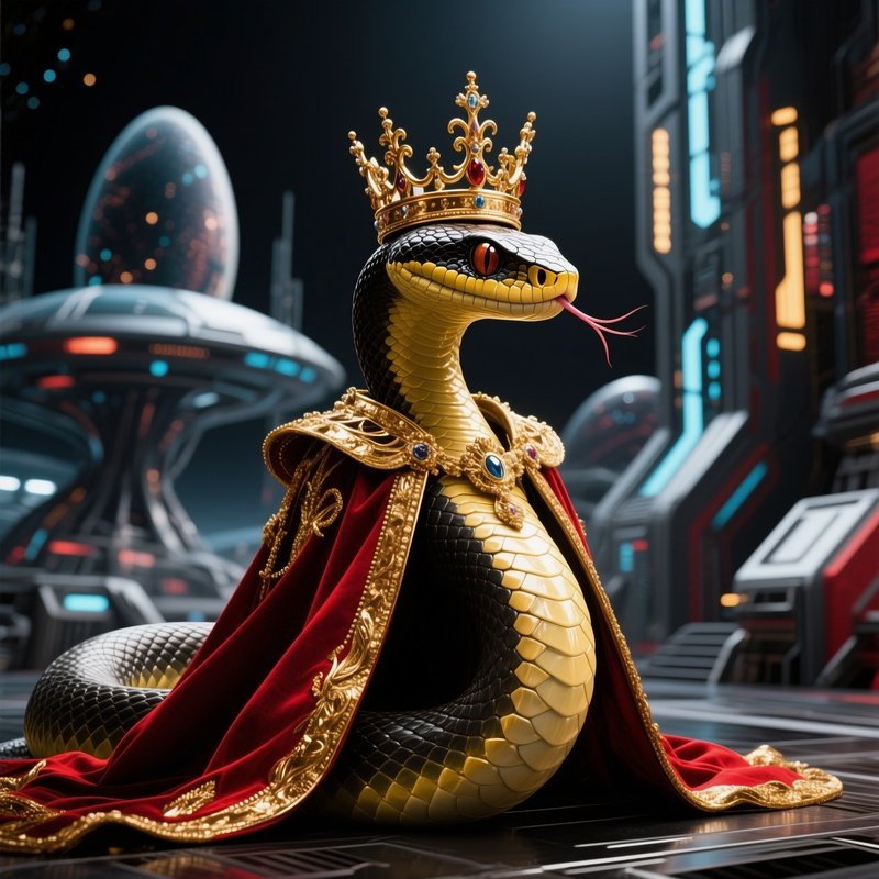 A Snake Wearing A Crown And Royal Cape Science Fiction