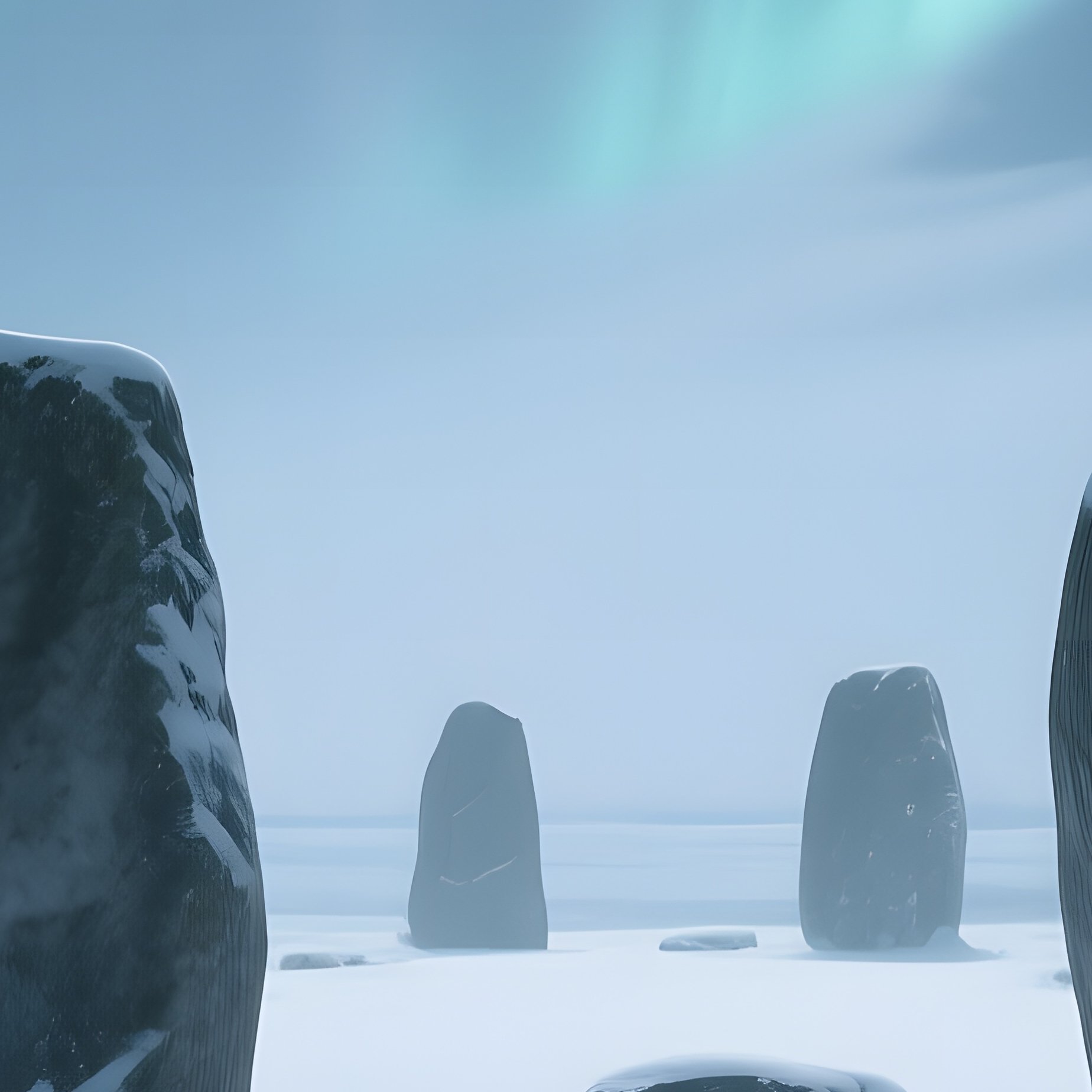 A Snow‑Covered Ancient Stone Circle In Deep Winter, Pale Moonlight Illuminating Standing Stones, - Full Resolution Quality Preview