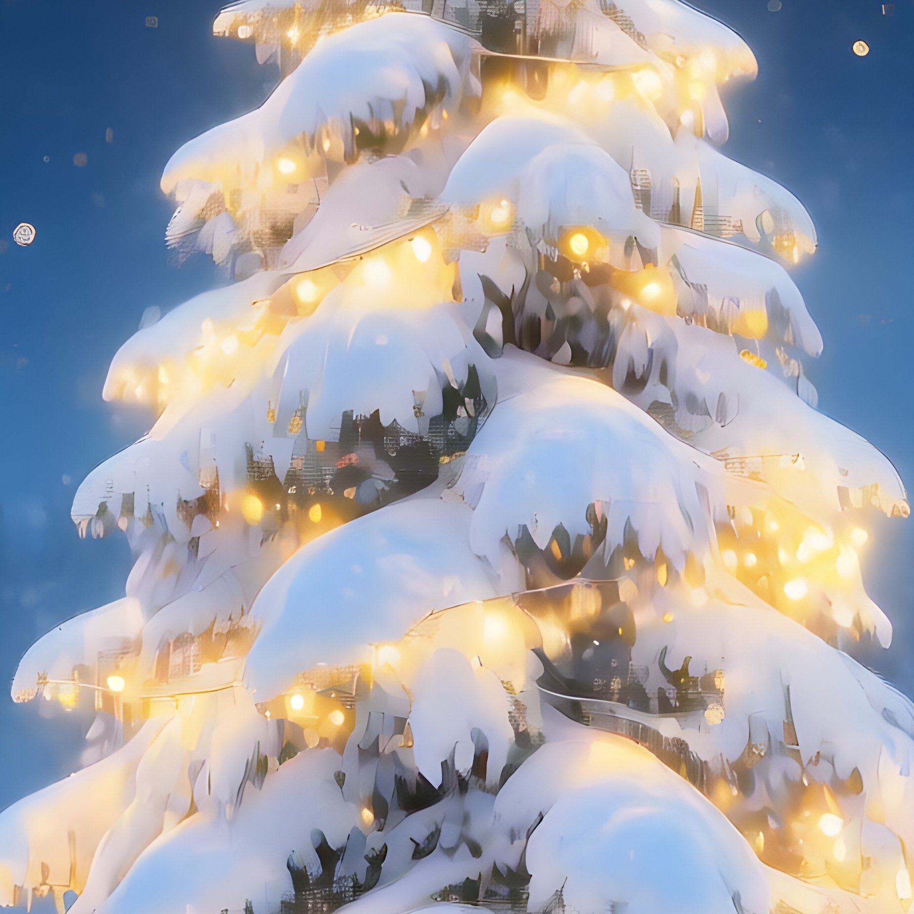A Snow Covered Christmas Tree Illuminated By Lights Christmas - Full Resolution Quality Preview